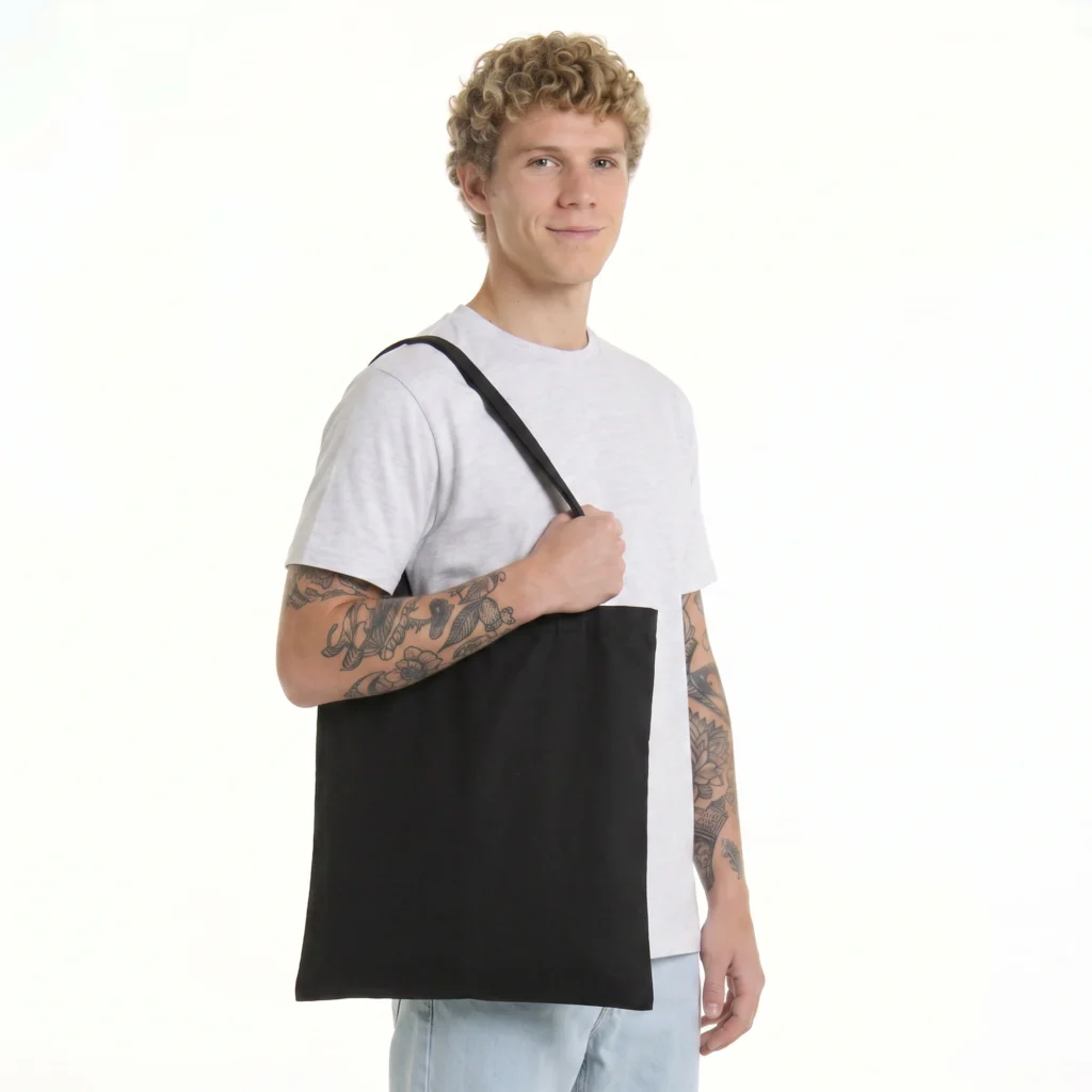 Tote bag em bambu personalizável, cor preta, ao ombro