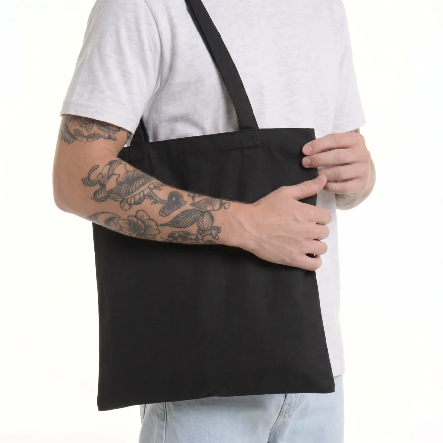 Tote bag em bambu personalizável, cor preta, em detalhe