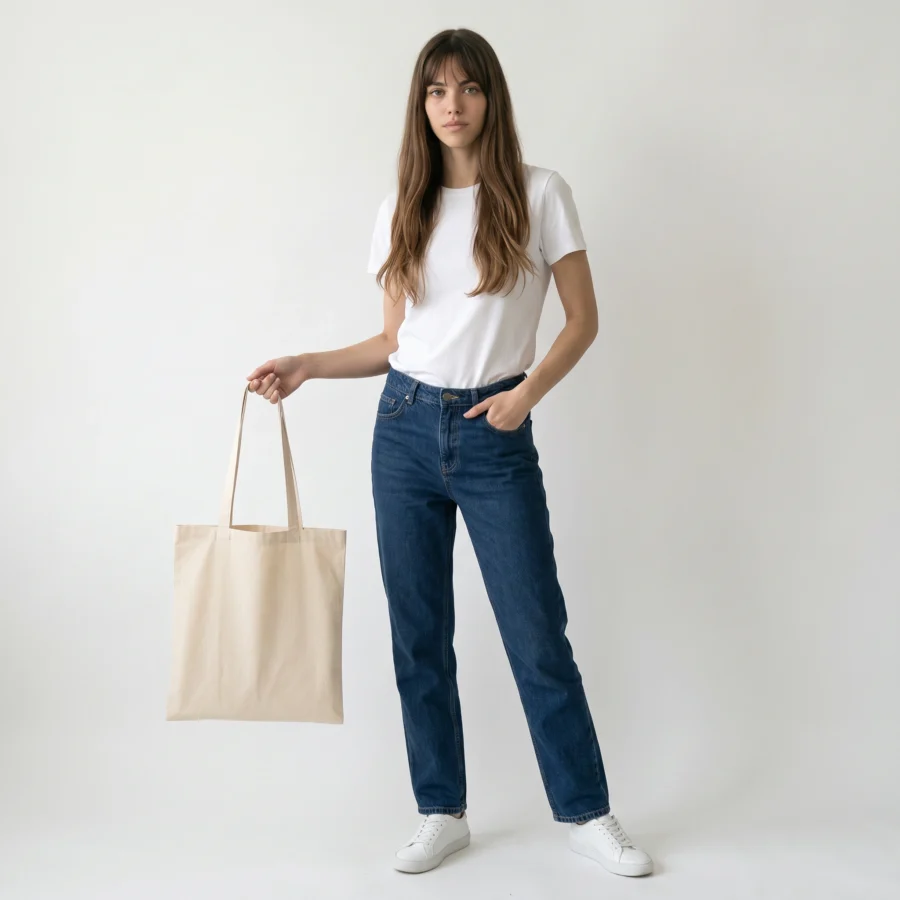 Tote bag em bambu personalizável, cor natural, na mão
