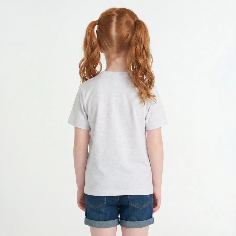 T-shirt de criança Premium 190, costas, branca, menina ruiva.